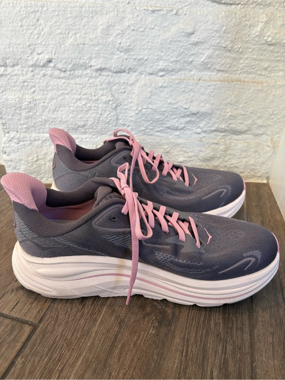 Hoka Women's Gray and Pink Running Shoes - Picture 3 of 9